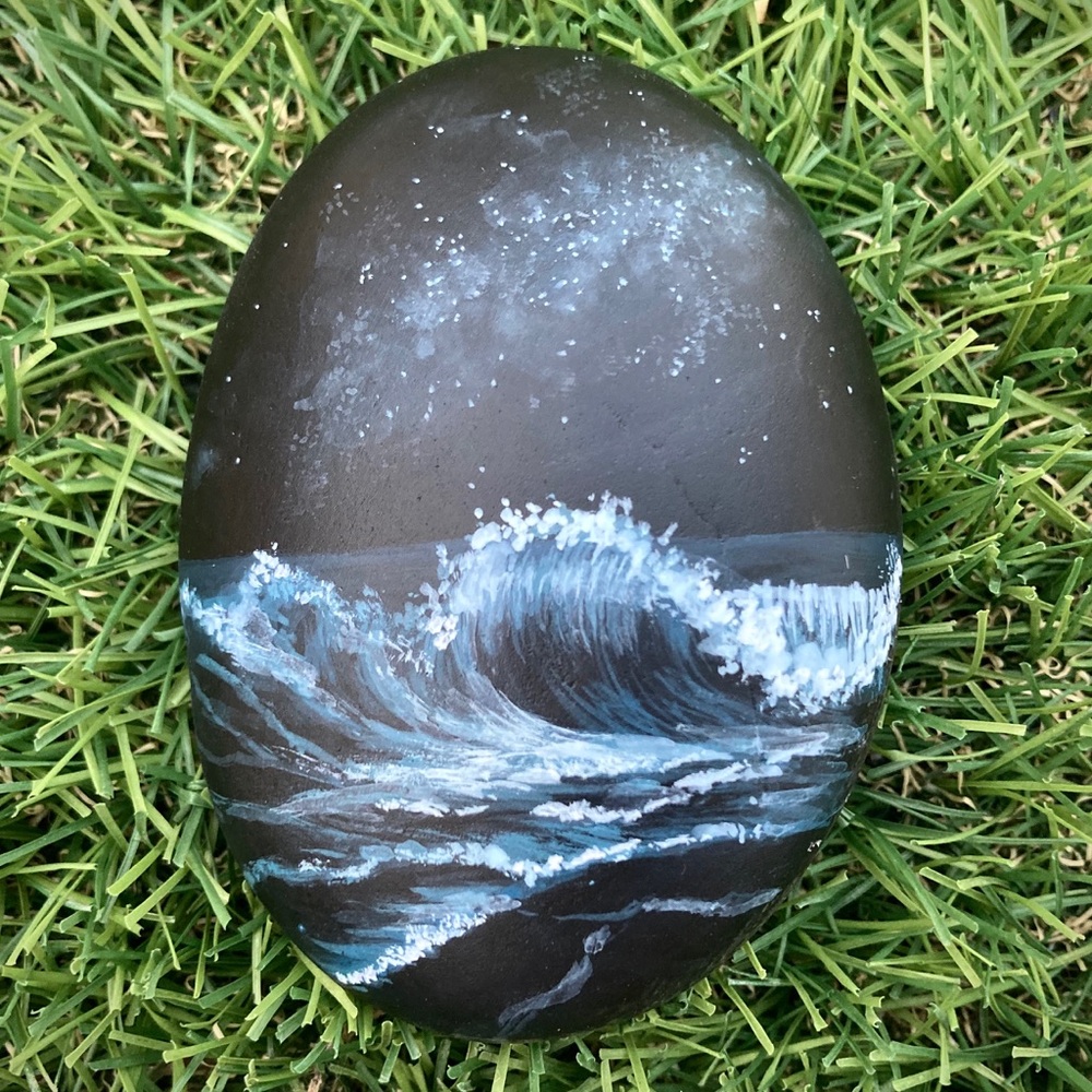 Night Waves Hand Painted River Rock 3”